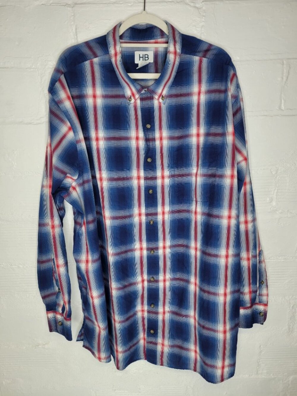 HB Harbor Bay Men's 3XLT Button Front Shirt Long Sleeve Blue Plaid